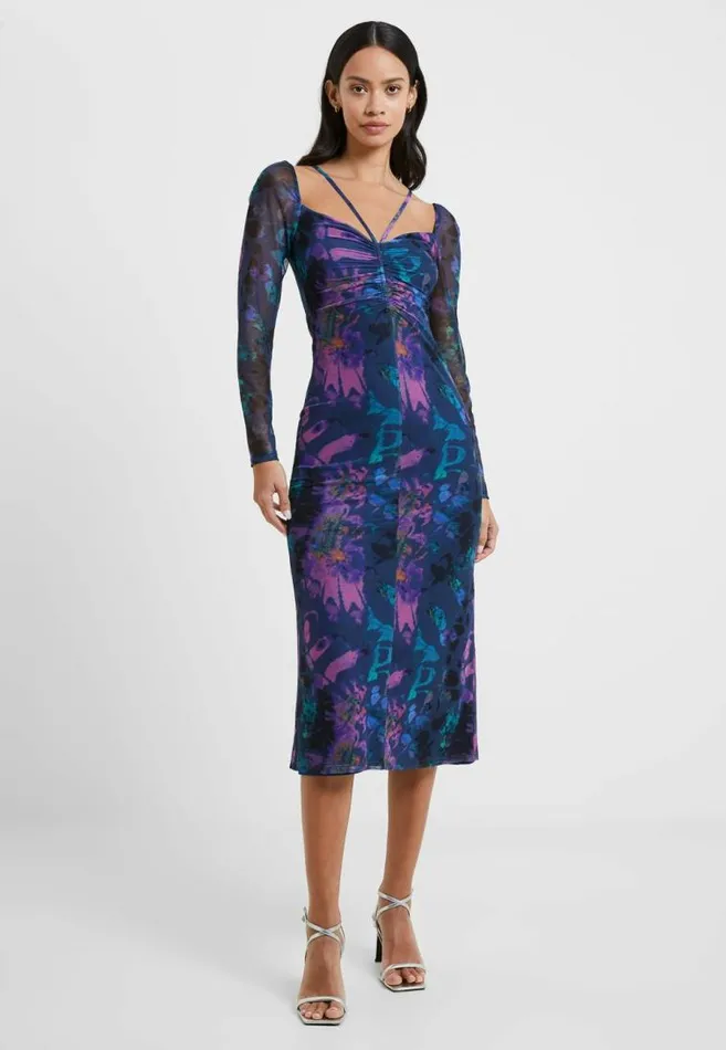 French Connection Toni Mesh Gabriela Dress Blue Depths Women Dresses