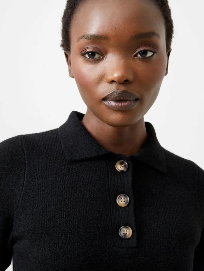 French Connection Vhari Recycled Long Sleeve Button Up Jumper Black Women Jumpers and Cardigans