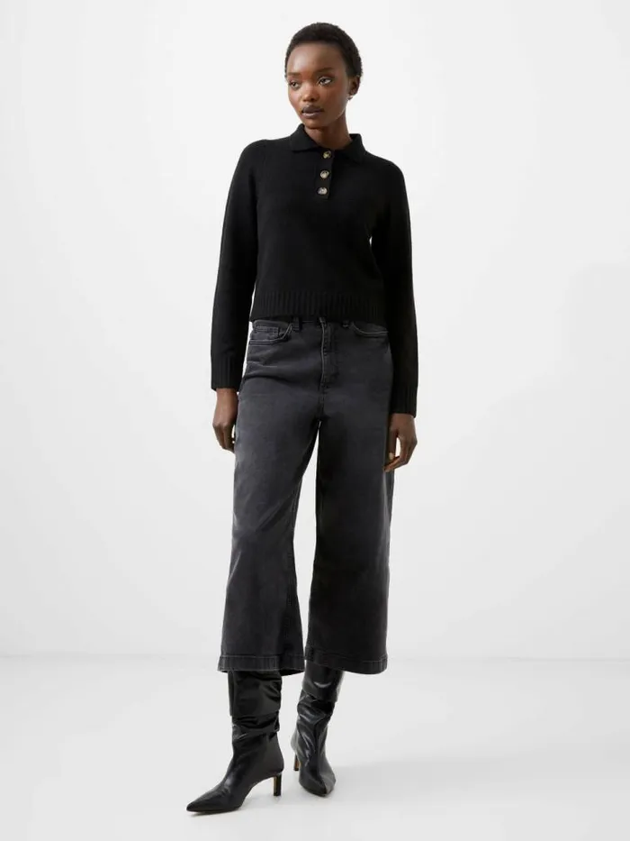 French Connection Vhari Recycled Long Sleeve Button Up Jumper Black Women Jumpers and Cardigans