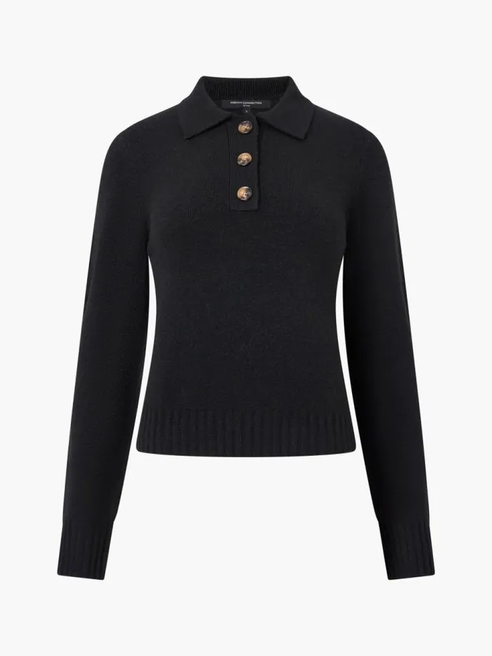 French Connection Vhari Recycled Long Sleeve Button Up Jumper Black Women Jumpers and Cardigans