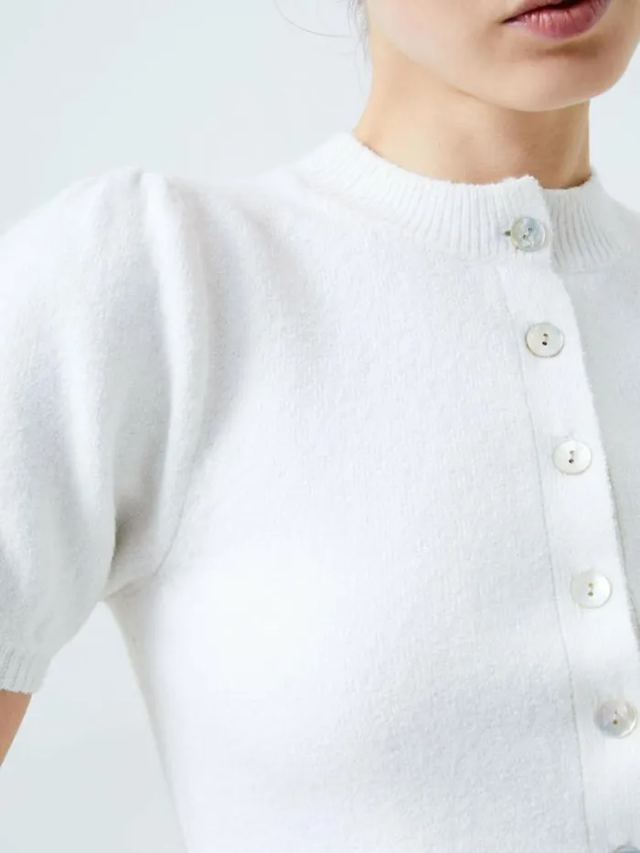 French Connection Vhari Recycled Puff Sleeve Cardigan Winter White Women Jumpers and Cardigans