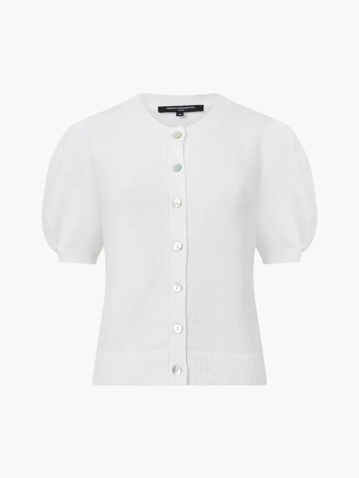 French Connection Vhari Recycled Puff Sleeve Cardigan Winter White Women Jumpers and Cardigans