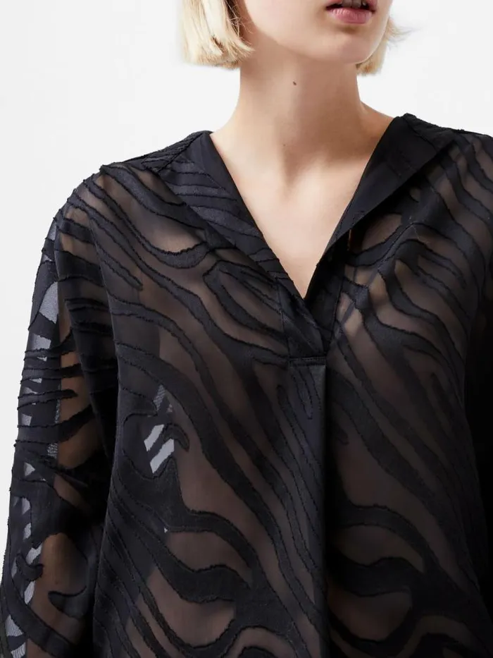 French Connection Zebra Devore Popover Shirt Black Women Tops