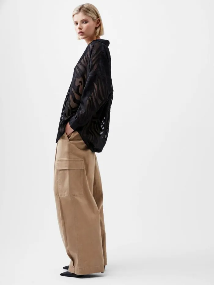 French Connection Zebra Devore Popover Shirt Black Women Tops