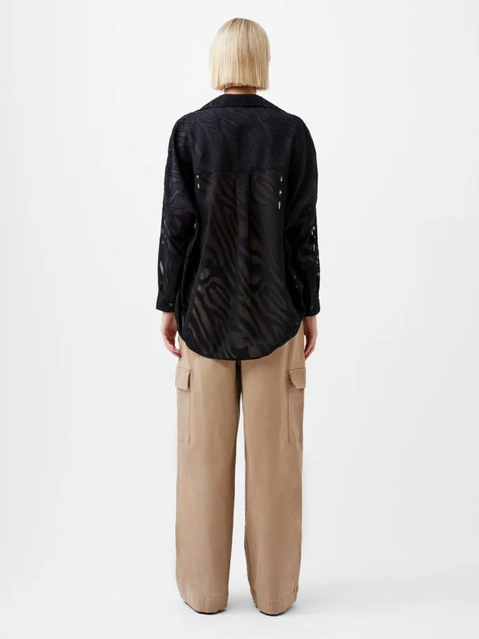 French Connection Zebra Devore Popover Shirt Black Women Tops