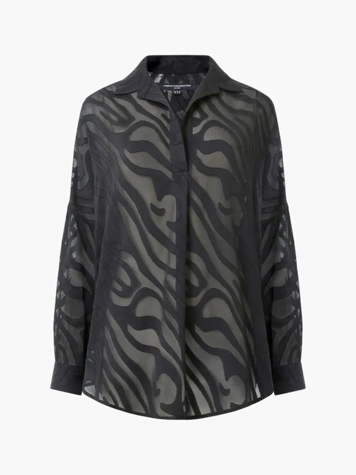 French Connection Zebra Devore Popover Shirt Black Women Tops