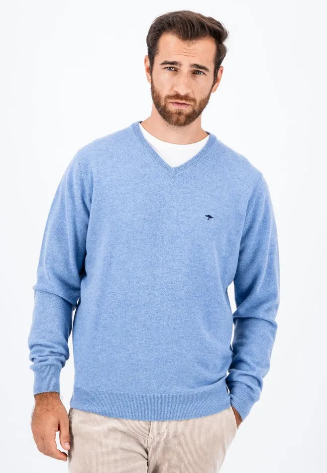 FYNCHHATTON Basic Sweater Made Of Wool With A Vneckline Cloud Bluenew Dijonnavywinter Whitehazel Men Sweater