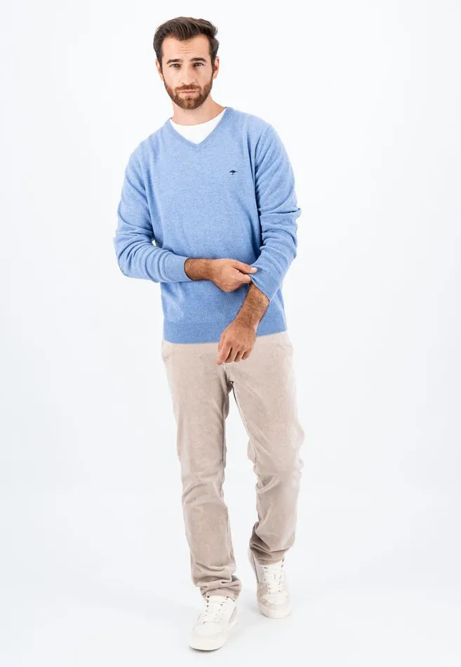 FYNCHHATTON Basic Sweater Made Of Wool With A Vneckline Cloud Bluenew Dijonnavywinter Whitehazel Men Sweater