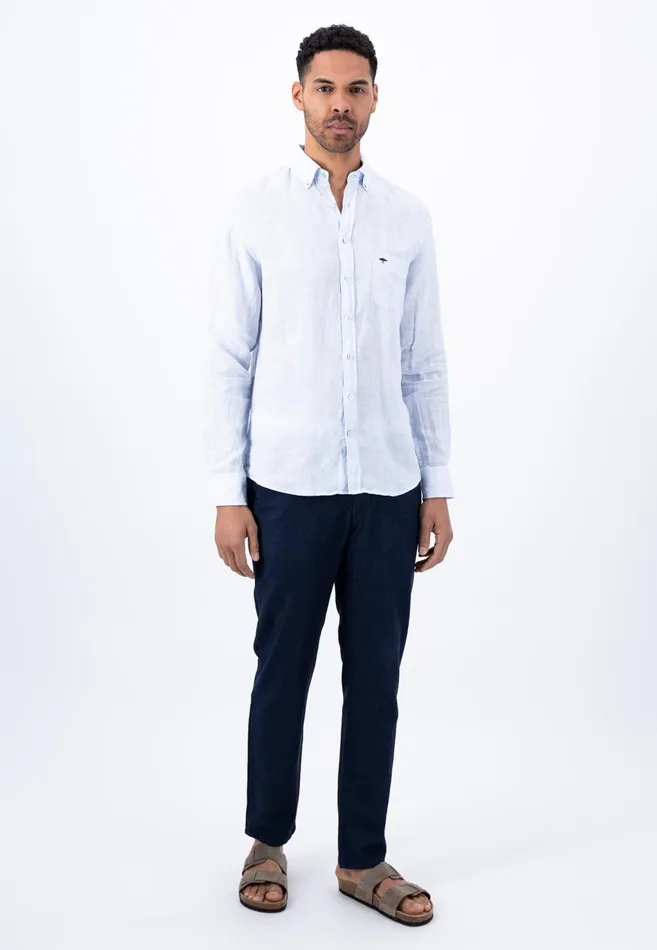 FYNCHHATTON Casual Linen Shirt With Buttondown Collar Summer Breezewhitenightcrystal Blue Men Shirts FYNCHHATTON Casual Linen Shirt With Buttondown Collar Summer Breezewhitenightcrystal Blue Men Shirts