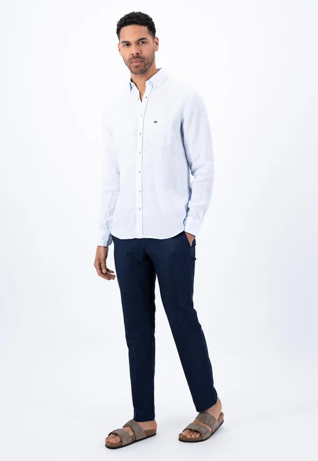 FYNCHHATTON Casual Linen Shirt With Buttondown Collar Summer Breezewhitenightcrystal Blue Men Shirts FYNCHHATTON Casual Linen Shirt With Buttondown Collar Summer Breezewhitenightcrystal Blue Men Shirts
