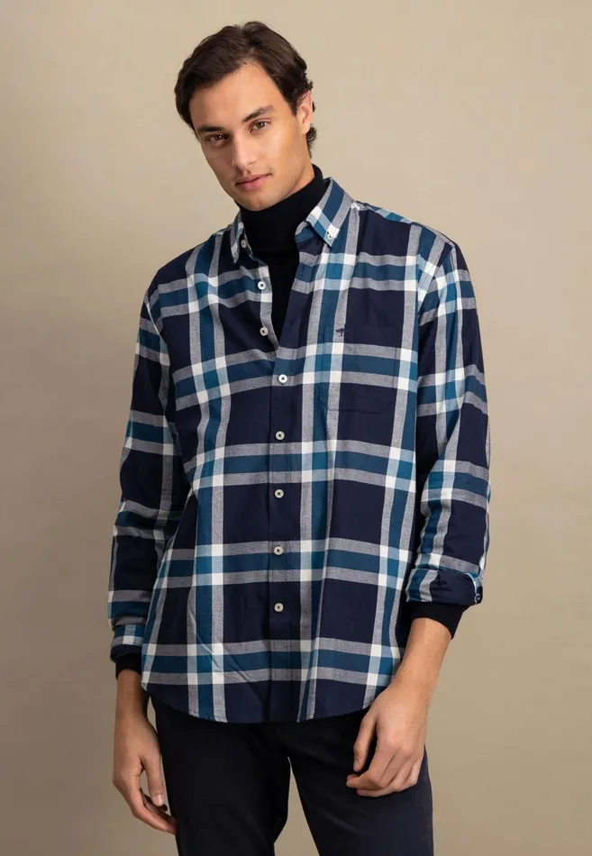 FYNCHHATTON Checked Shirt With Buttondown Collar Navypale Blush Men Shirts