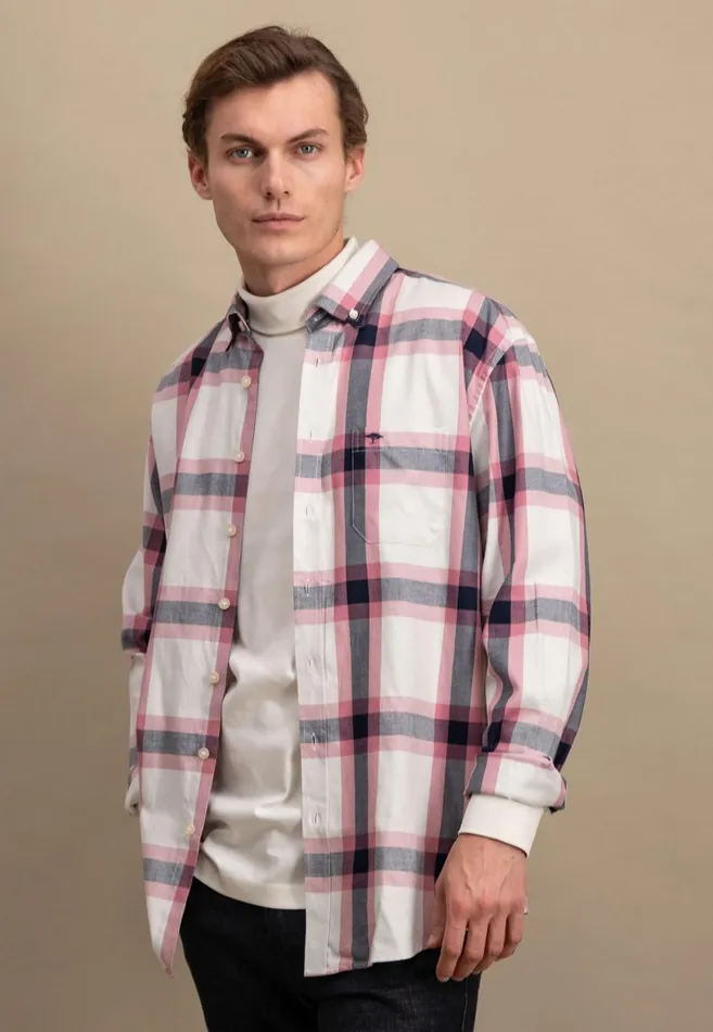 FYNCHHATTON Checked Shirt With Buttondown Collar Navypale Blush Men Shirts