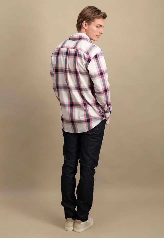FYNCHHATTON Checked Shirt With Buttondown Collar Navypale Blush Men Shirts
