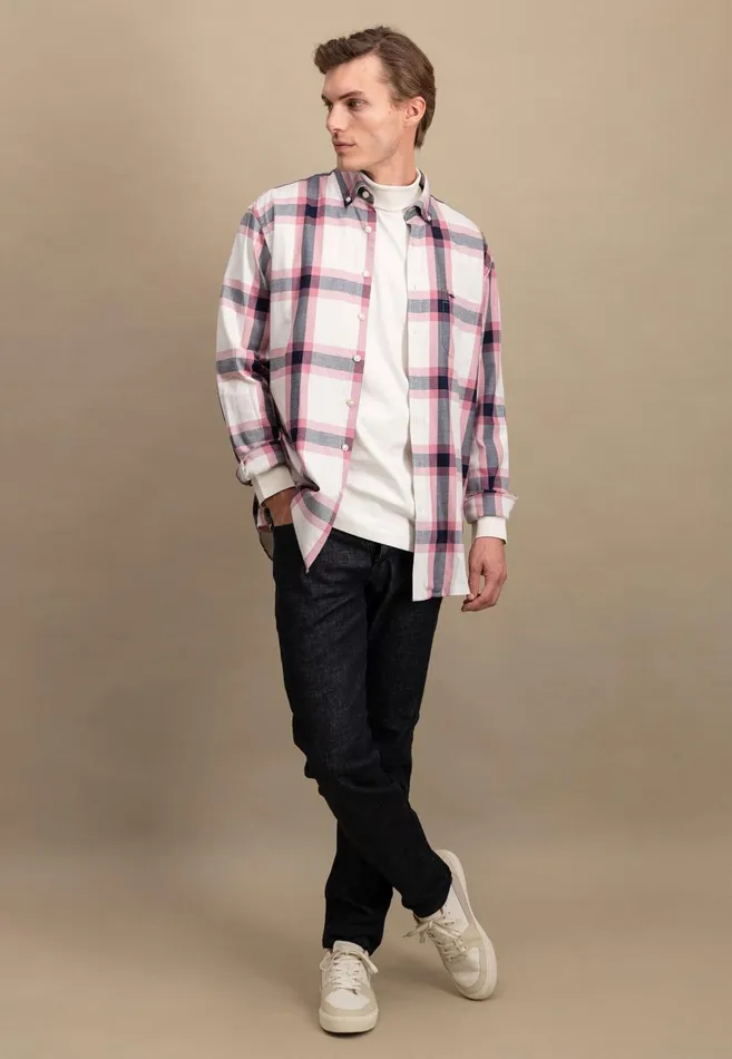 FYNCHHATTON Checked Shirt With Buttondown Collar Navypale Blush Men Shirts