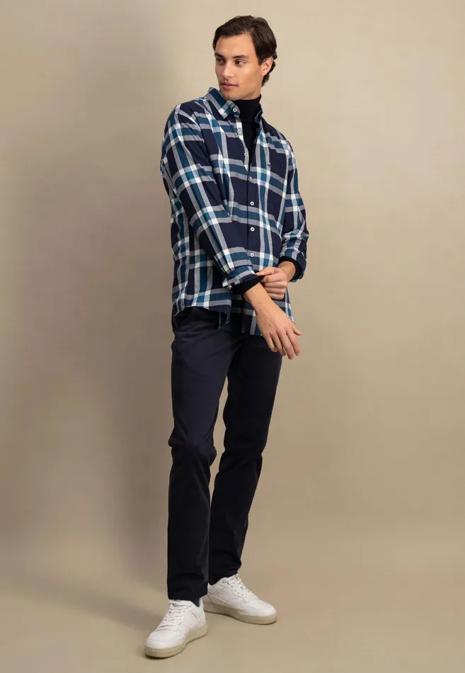 FYNCHHATTON Checked Shirt With Buttondown Collar Navypale Blush Men Shirts