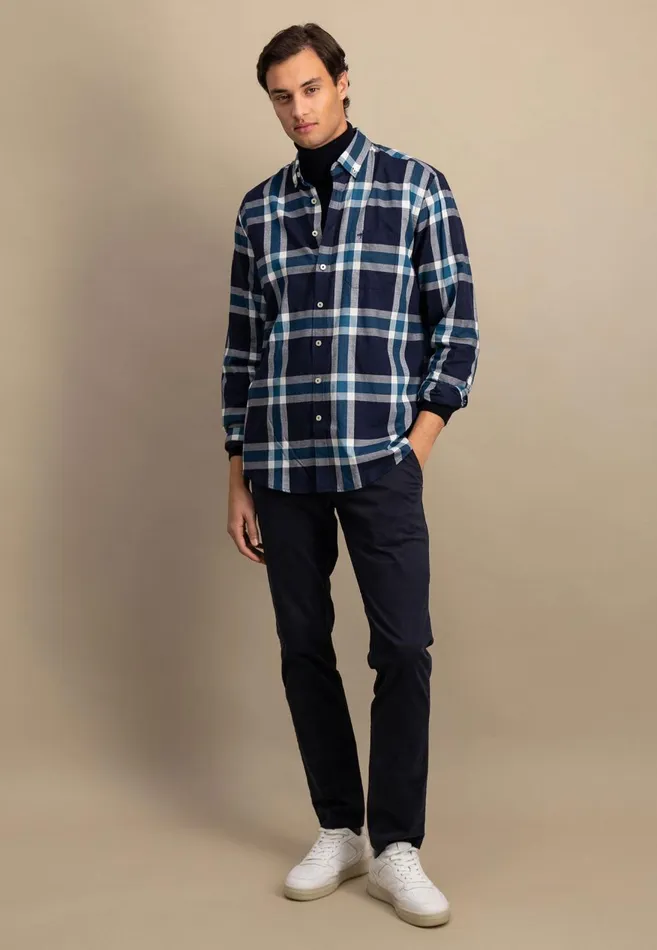 FYNCHHATTON Checked Shirt With Buttondown Collar Navypale Blush Men Shirts