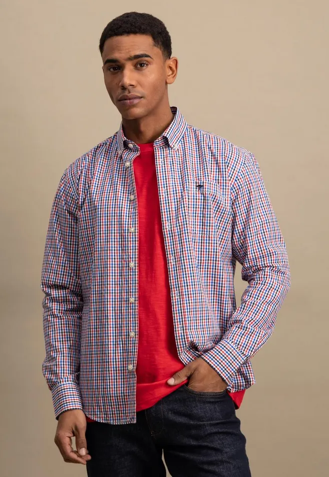 FYNCHHATTON Checked Shirt With Buttondown Collar Poppy Redturf Greensummer Breeze Men Shirts
