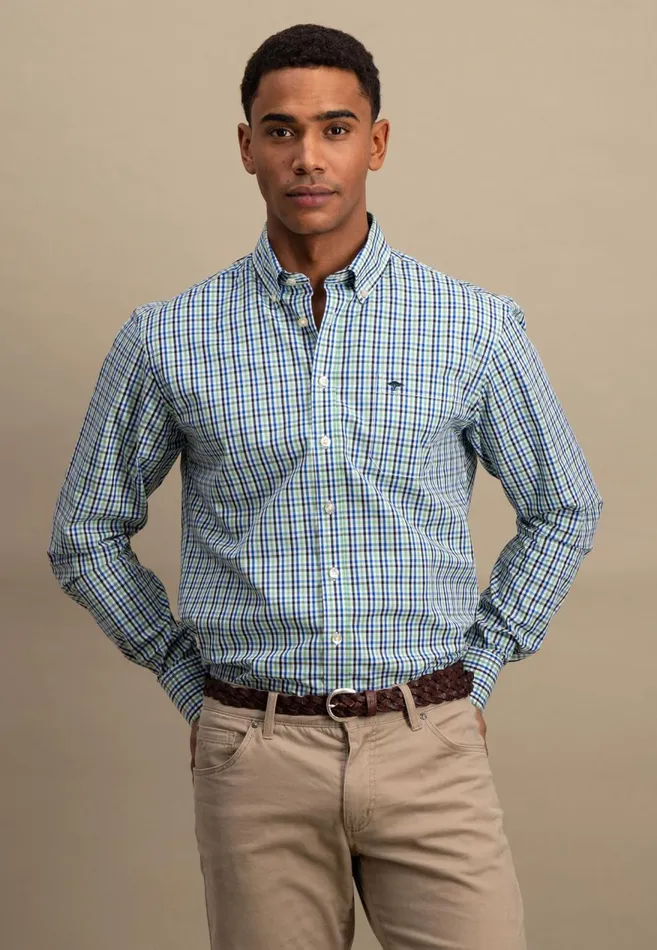 FYNCHHATTON Checked Shirt With Buttondown Collar Poppy Redturf Greensummer Breeze Men Shirts