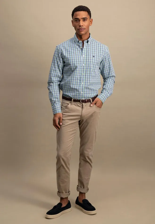 FYNCHHATTON Checked Shirt With Buttondown Collar Poppy Redturf Greensummer Breeze Men Shirts