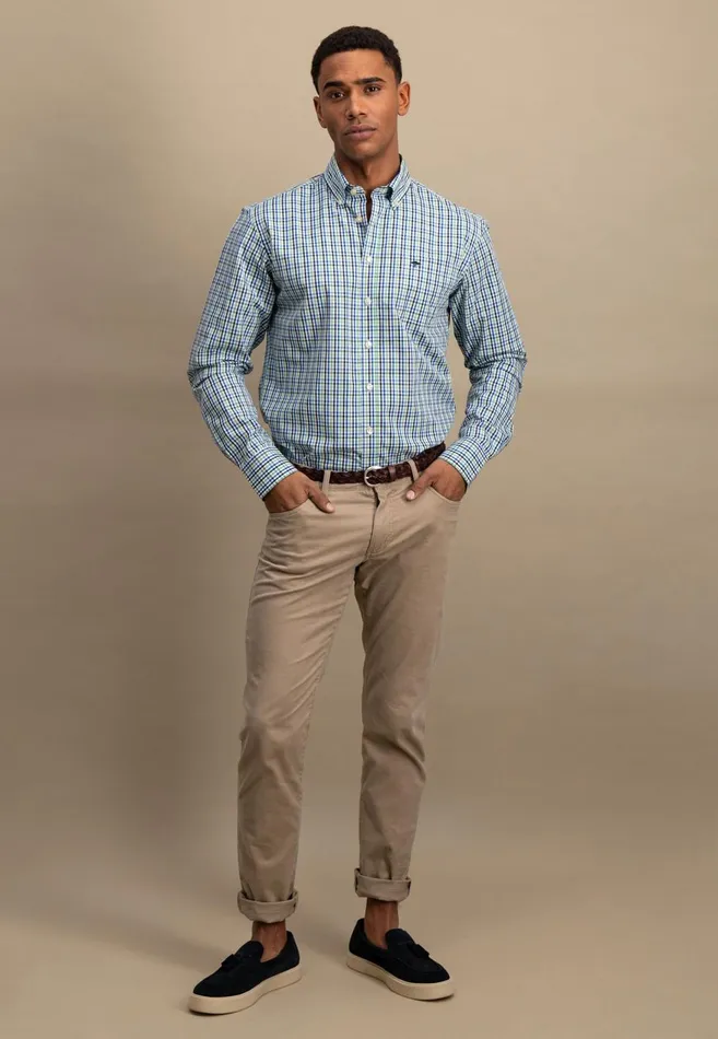 FYNCHHATTON Checked Shirt With Buttondown Collar Poppy Redturf Greensummer Breeze Men Shirts