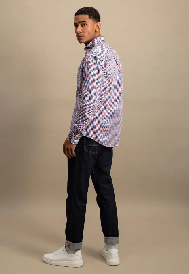FYNCHHATTON Checked Shirt With Buttondown Collar Poppy Redturf Greensummer Breeze Men Shirts