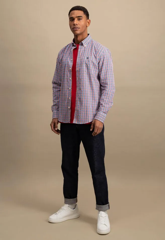 FYNCHHATTON Checked Shirt With Buttondown Collar Poppy Redturf Greensummer Breeze Men Shirts