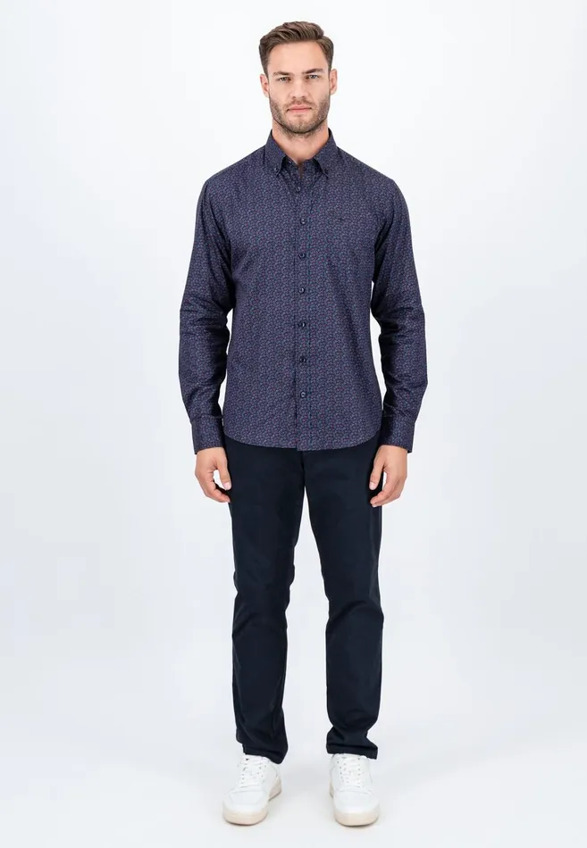 FYNCHHATTON Cotton Shirt With Leaf Pattern Pale Blushnavy Men Shirts