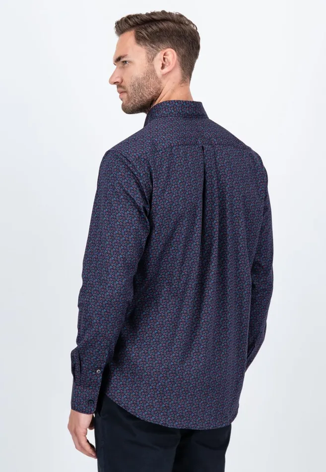 FYNCHHATTON Cotton Shirt With Leaf Pattern Pale Blushnavy Men Shirts
