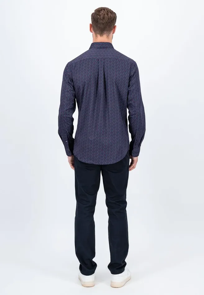 FYNCHHATTON Cotton Shirt With Leaf Pattern Pale Blushnavy Men Shirts