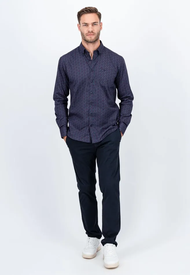 FYNCHHATTON Cotton Shirt With Leaf Pattern Pale Blushnavy Men Shirts