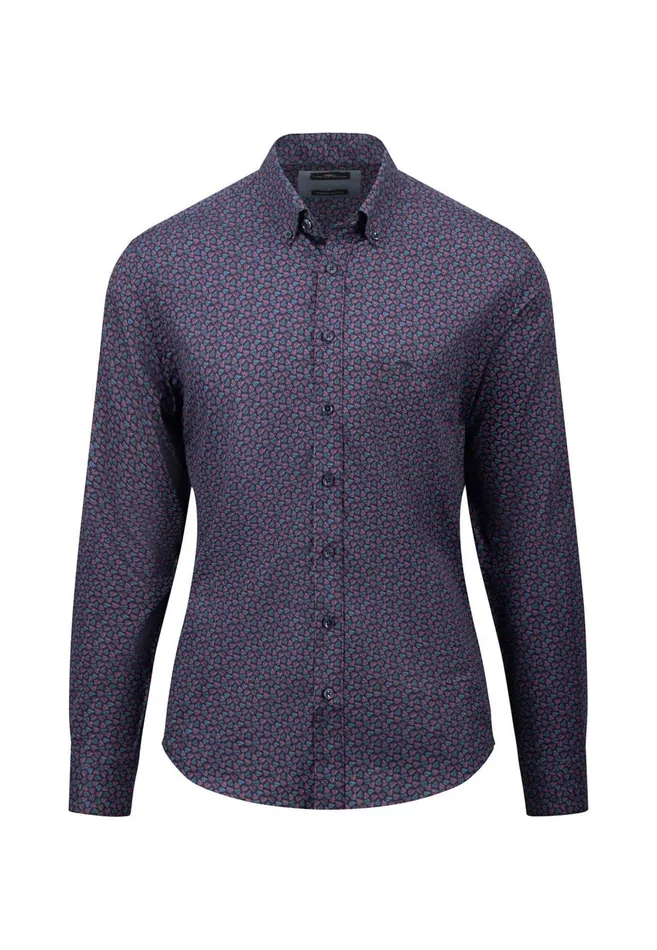 FYNCHHATTON Cotton Shirt With Leaf Pattern Pale Blushnavy Men Shirts