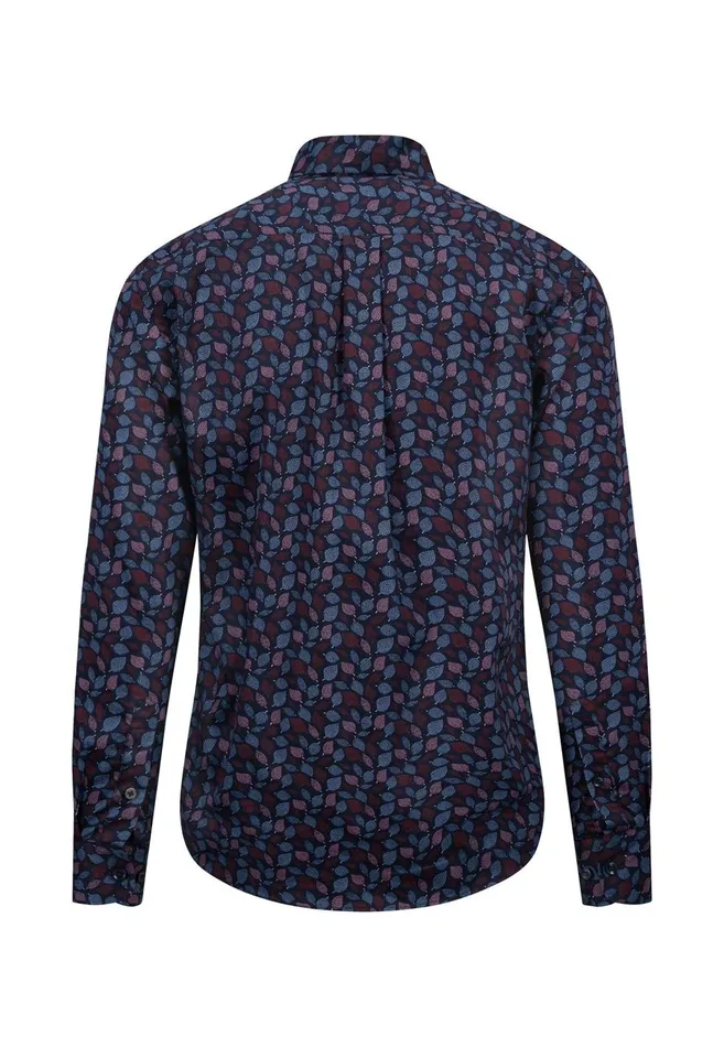 FYNCHHATTON Cotton Shirt With Leaf Pattern Pale Blushnavy Men Shirts