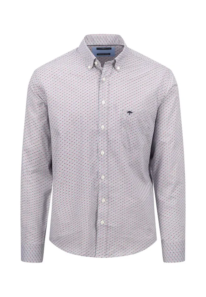 FYNCHHATTON Cotton Shirt With Minimal Print Vibrant Bluehazelruby Red Men Shirts