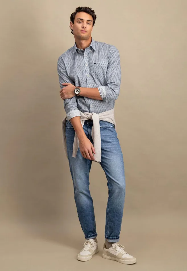 FYNCHHATTON Cotton Shirt With Minimal Print Vibrant Bluehazelruby Red Men Shirts