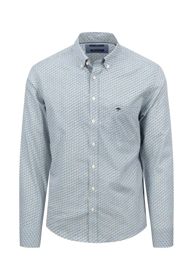 FYNCHHATTON Cotton Shirt With Minimal Print Vibrant Bluehazelruby Red Men Shirts