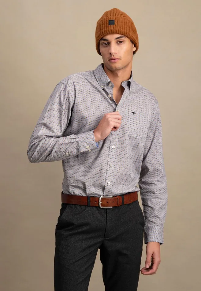 FYNCHHATTON Cotton Shirt With Minimal Print Vibrant Bluehazelruby Red Men Shirts