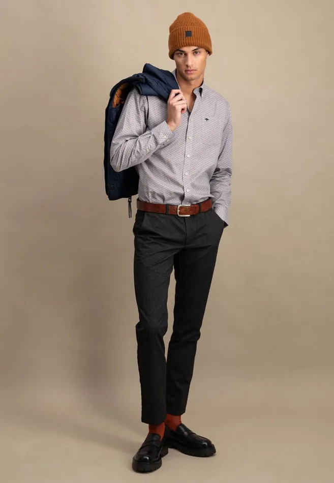 FYNCHHATTON Cotton Shirt With Minimal Print Vibrant Bluehazelruby Red Men Shirts