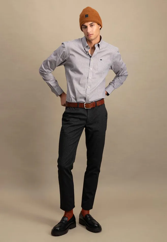 FYNCHHATTON Cotton Shirt With Minimal Print Vibrant Bluehazelruby Red Men Shirts