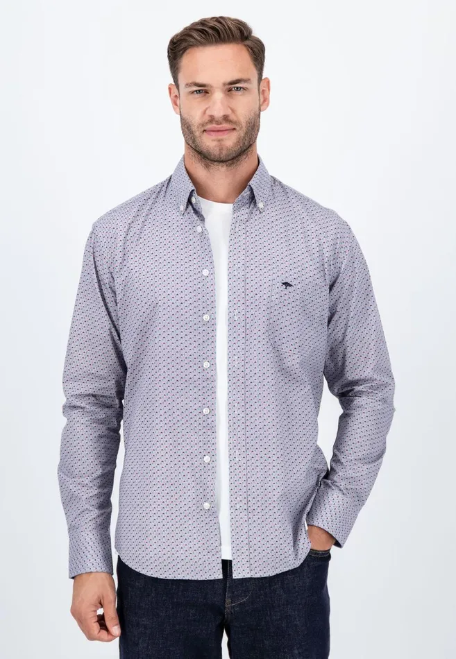 FYNCHHATTON Cotton Shirt With Minimal Print Vibrant Bluehazelruby Red Men Shirts
