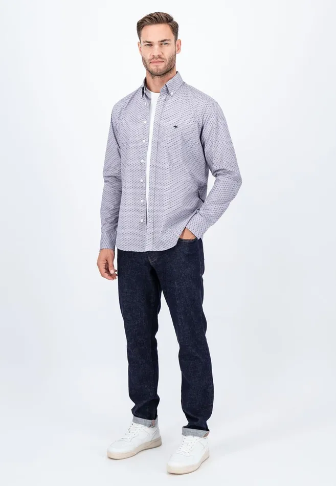 FYNCHHATTON Cotton Shirt With Minimal Print Vibrant Bluehazelruby Red Men Shirts