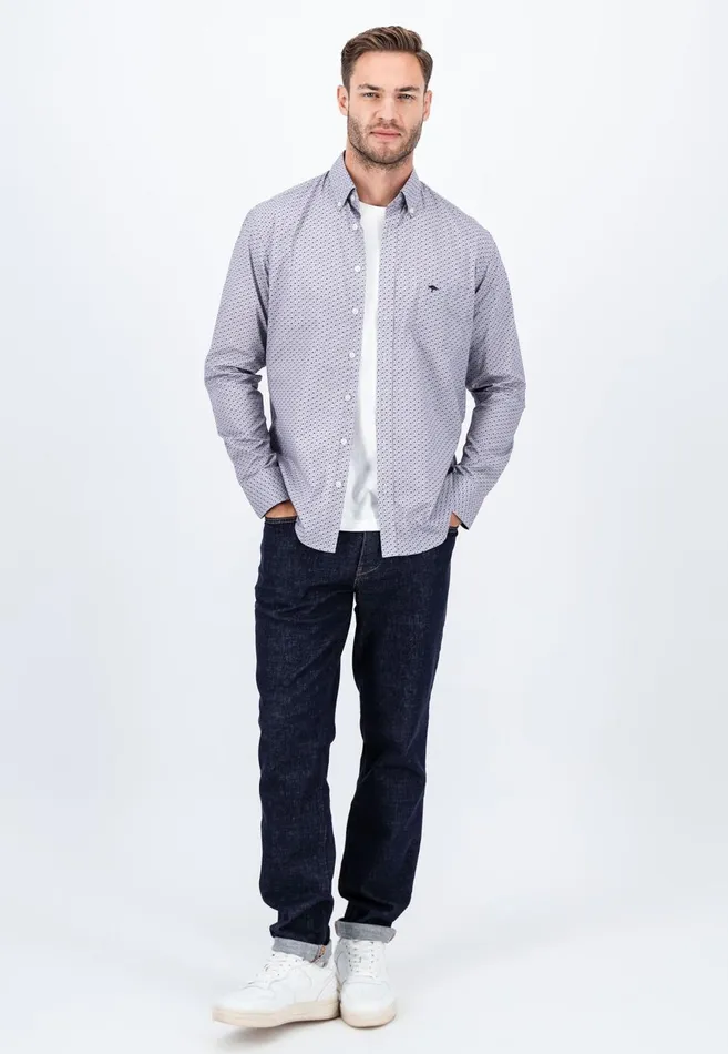 FYNCHHATTON Cotton Shirt With Minimal Print Vibrant Bluehazelruby Red Men Shirts