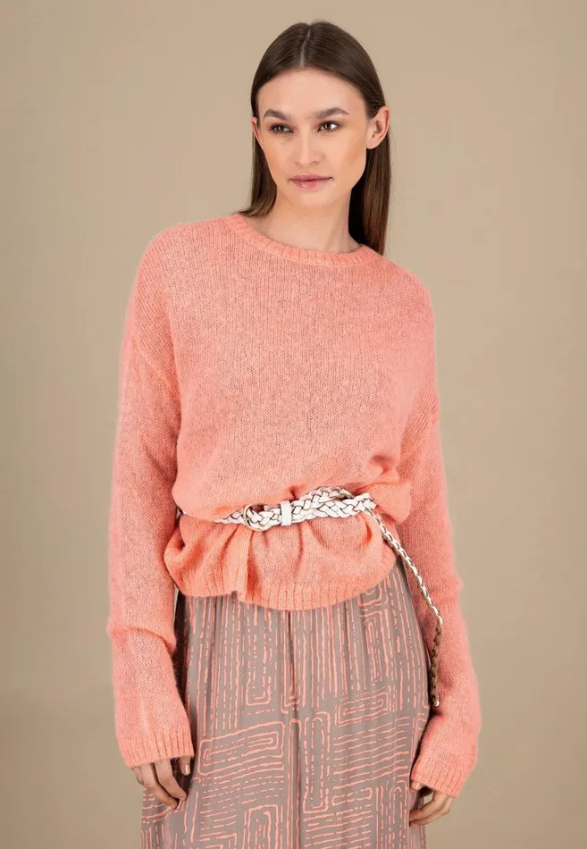 FYNCHHATTON Knitting Sweater With A Round Neckline Neon Papayablue Purplesummer Taupemilk Women Sweater
