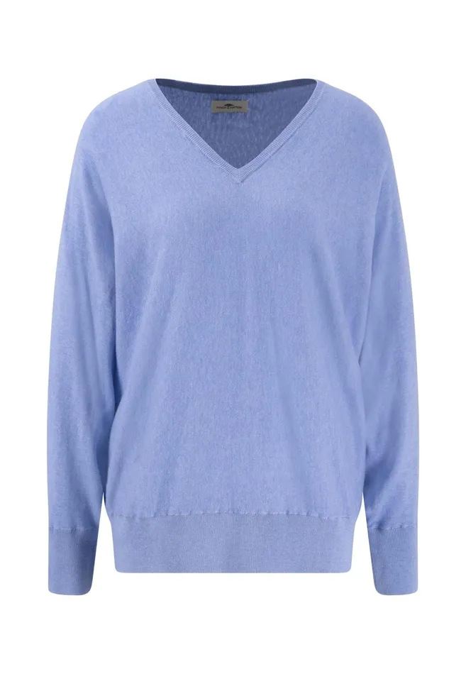 FYNCHHATTON Knitting Sweater With A Vneck And Silk Content Sandsummer Redlight Blue Women Sweater