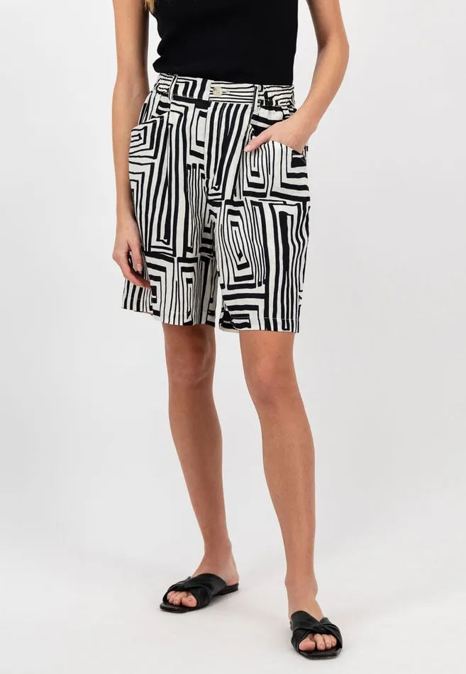 FYNCHHATTON Linen Shorts With Graphics Pattern Black Women Sale
