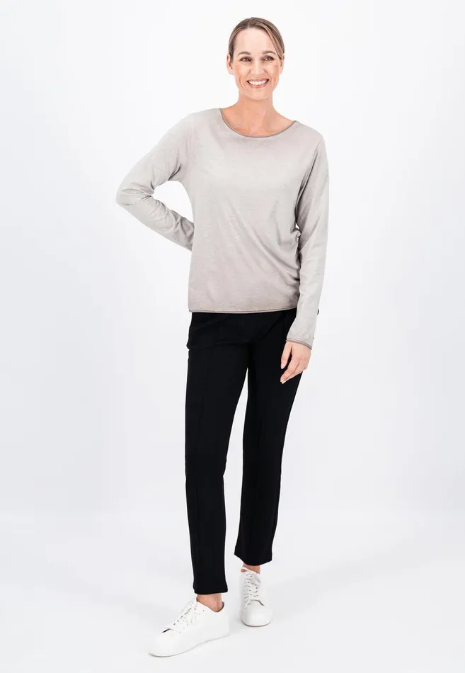 FYNCHHATTON Long sleeved Shirt With A Round Neckline Elegant Pinkfaded Lavendertaupemodern Plum Women Tshirts