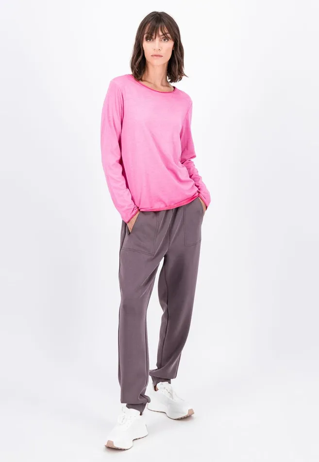 FYNCHHATTON Long sleeved Shirt With A Round Neckline Elegant Pinkfaded Lavendertaupemodern Plum Women Tshirts