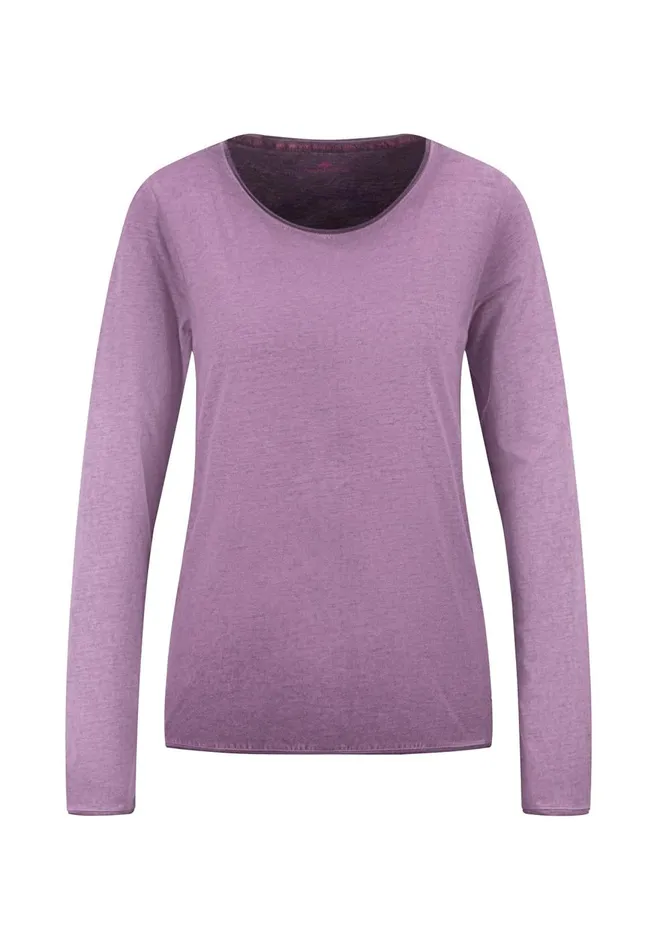 FYNCHHATTON Long sleeved Shirt With A Round Neckline Elegant Pinkfaded Lavendertaupemodern Plum Women Tshirts