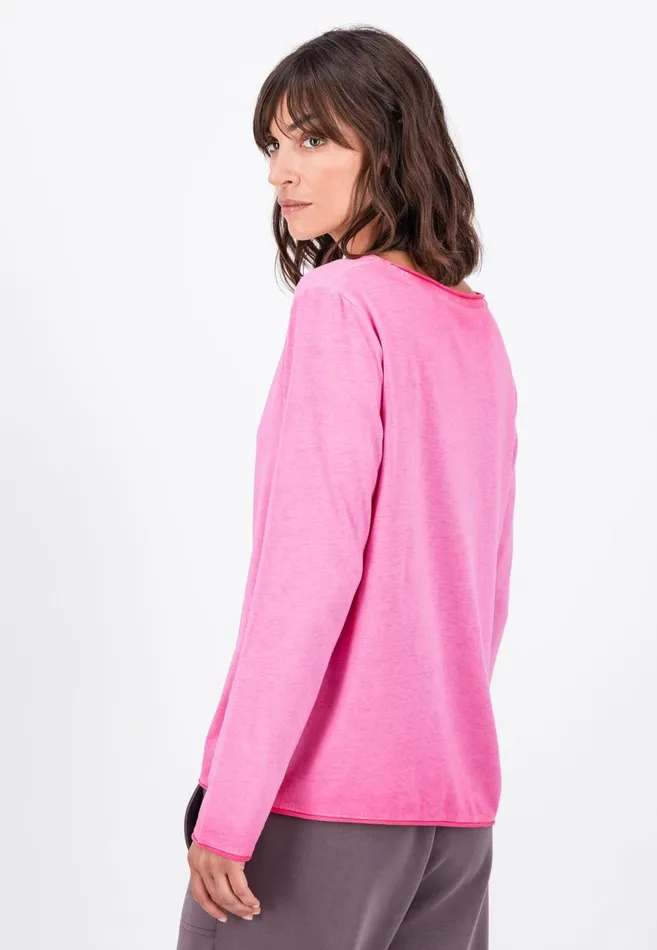 FYNCHHATTON Long sleeved Shirt With A Round Neckline Elegant Pinkfaded Lavendertaupemodern Plum Women Tshirts