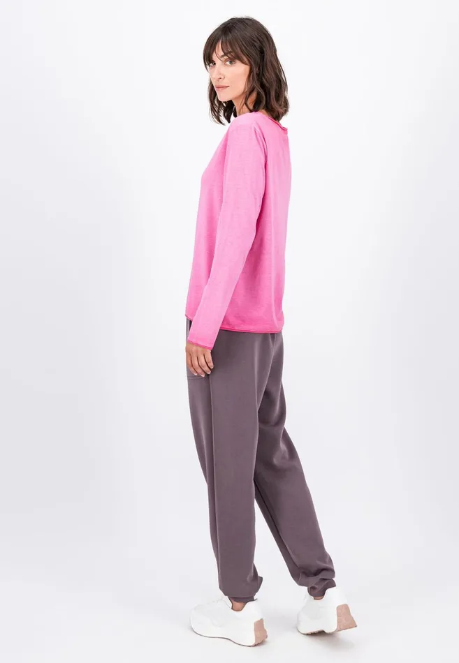 FYNCHHATTON Long sleeved Shirt With A Round Neckline Elegant Pinkfaded Lavendertaupemodern Plum Women Tshirts
