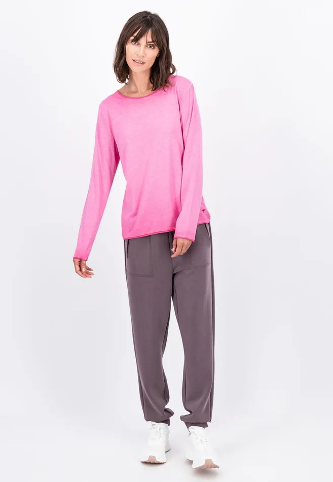 FYNCHHATTON Long sleeved Shirt With A Round Neckline Elegant Pinkfaded Lavendertaupemodern Plum Women Tshirts